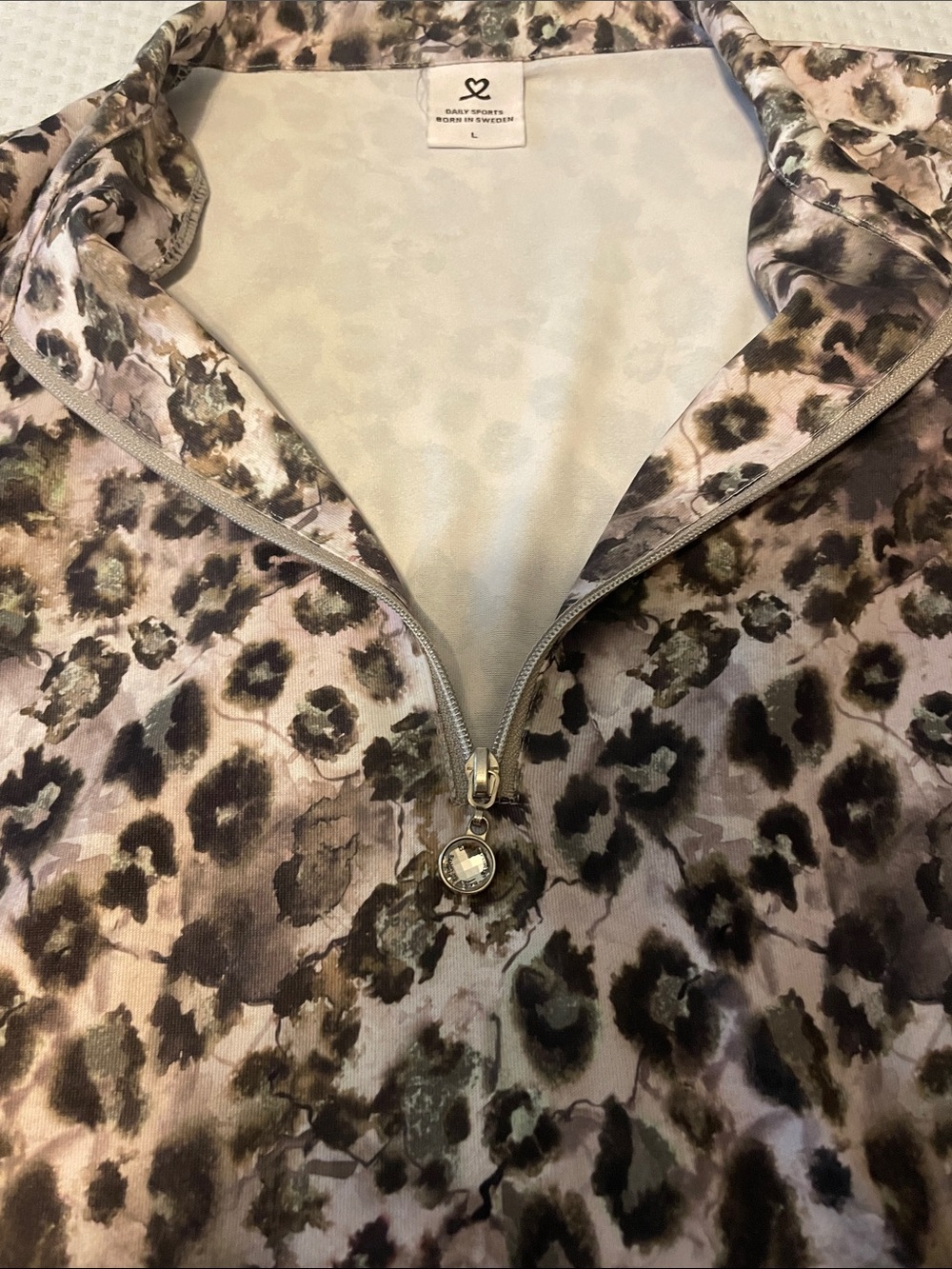 Daily Sports Leopard-Print Quarter-Zip Pullover in Neutral Tones - Picture 3 of 9